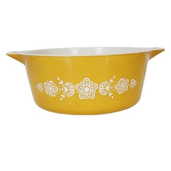 Vintage 70s Pyrex 475B Butterfly Gold 2 1/2 Quart Casserole Dish Bowl Server - Picture 2 of 10